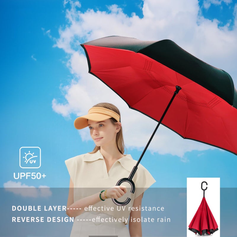 SIEPASA Spar. Saa Double Layer Inverted Umbrella with C-Shaped Handle, Anti-UV Waterproof Windproof Straight Umbrella for Car Rain Outdoor Use - Image 2